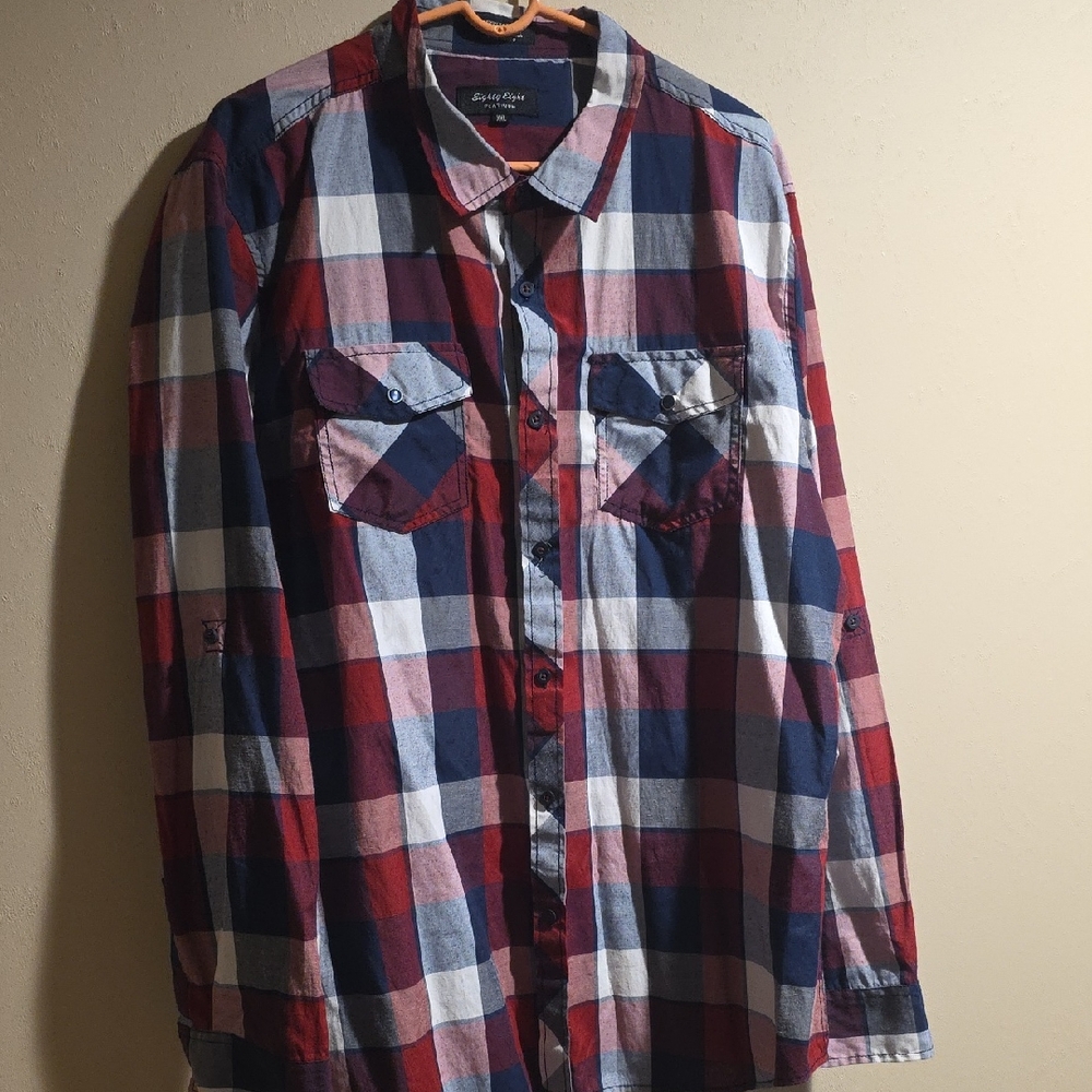 Eighty Eight Red and Blue Plaid Button-Down Shirt